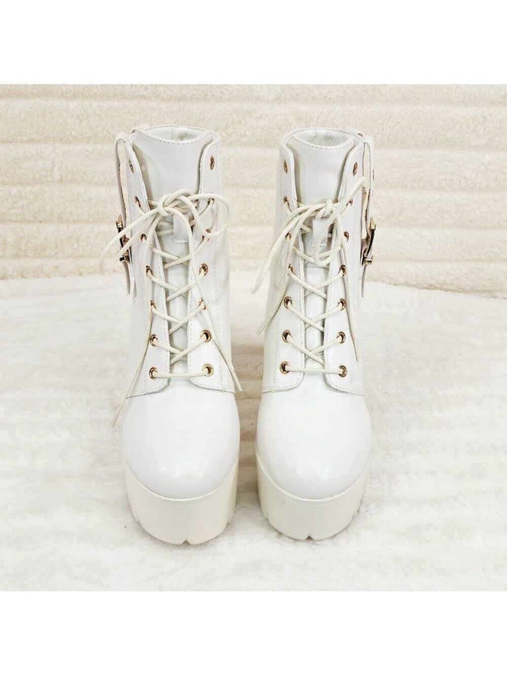 Linda Cream Off White Light Weight Chunky Platform Heel Ankle Boots - Picture 6 of 9